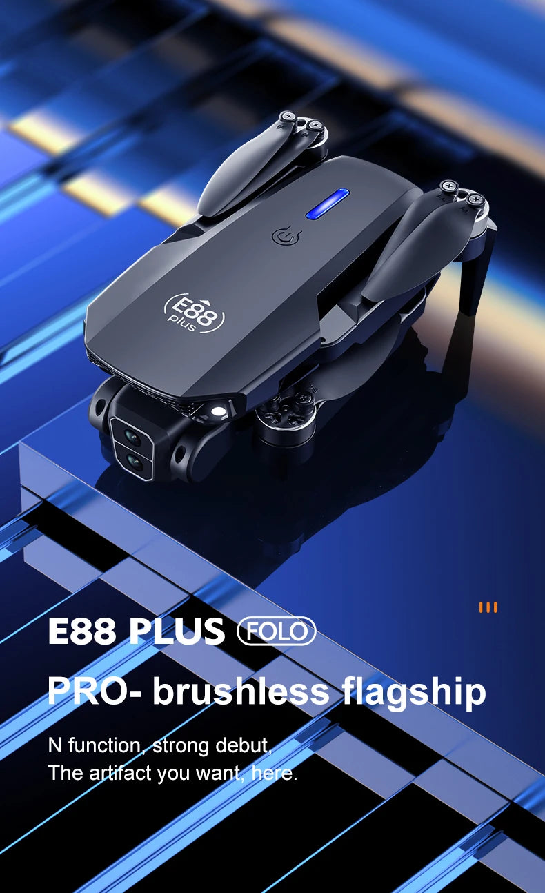 E88 plus Brushless Optical Flow Drone - Best Gift for Kids - RC Helicopter with Camera 3-6 Axis Gyro WiFi Live Video Drone