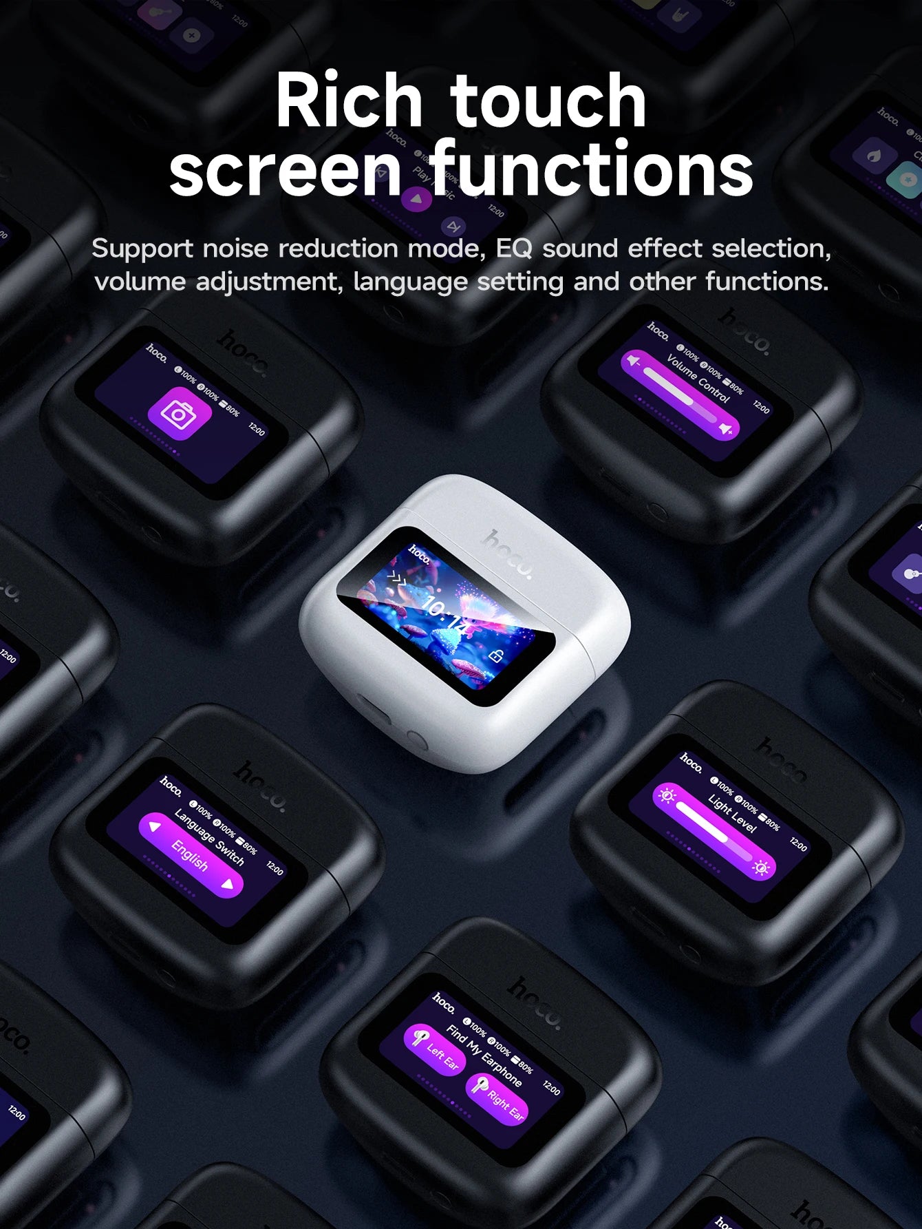 HOCO EQ14 Touch Screen ANC Earphone Bluetooth 5.3 Active Noise Cancellation Wireless Headphone Fast Charge Earbuds Low Latency