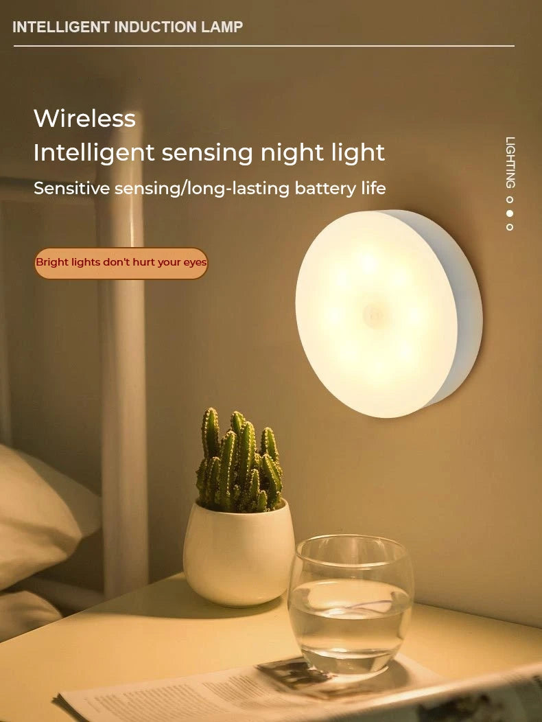 LED Smart Human Body Sensor Night Lamp Emergency Automatic Lighting USB Charging Wireless Magentic Suction Use Night Light