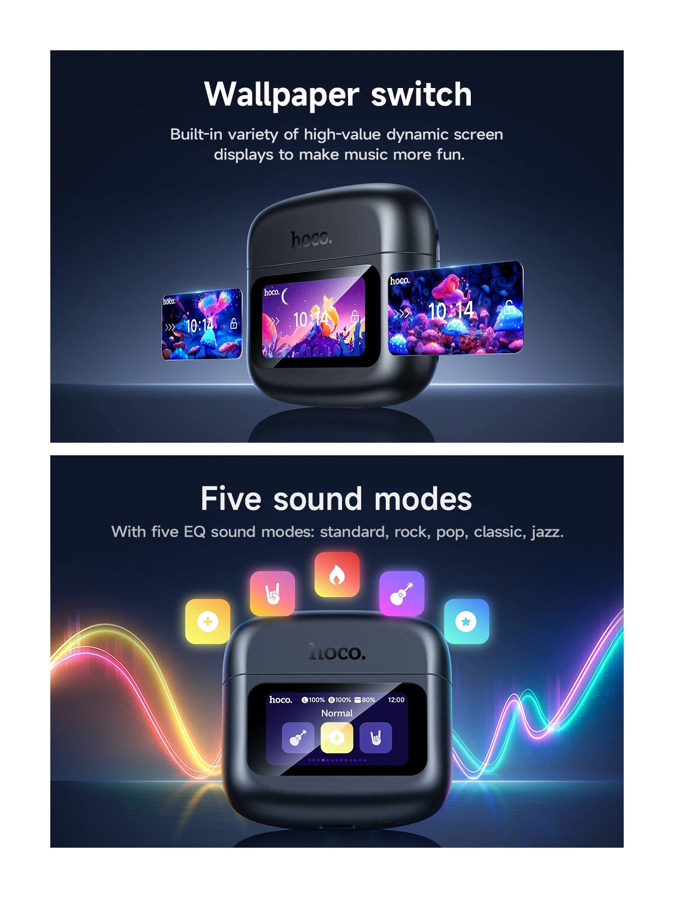 HOCO EQ14 Touch Screen ANC Earphone Bluetooth 5.3 Active Noise Cancellation Wireless Headphone Fast Charge Earbuds Low Latency