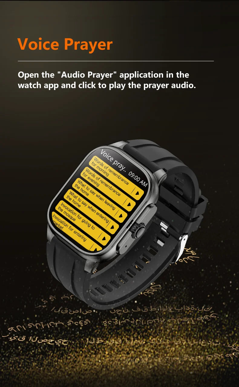 LIGE New MUSLIM Smart Watch with Qibla Pointer Voice Prayer 2.01" HD Display 400mAh Sport Health Bluetooth Call Smartwatch Men