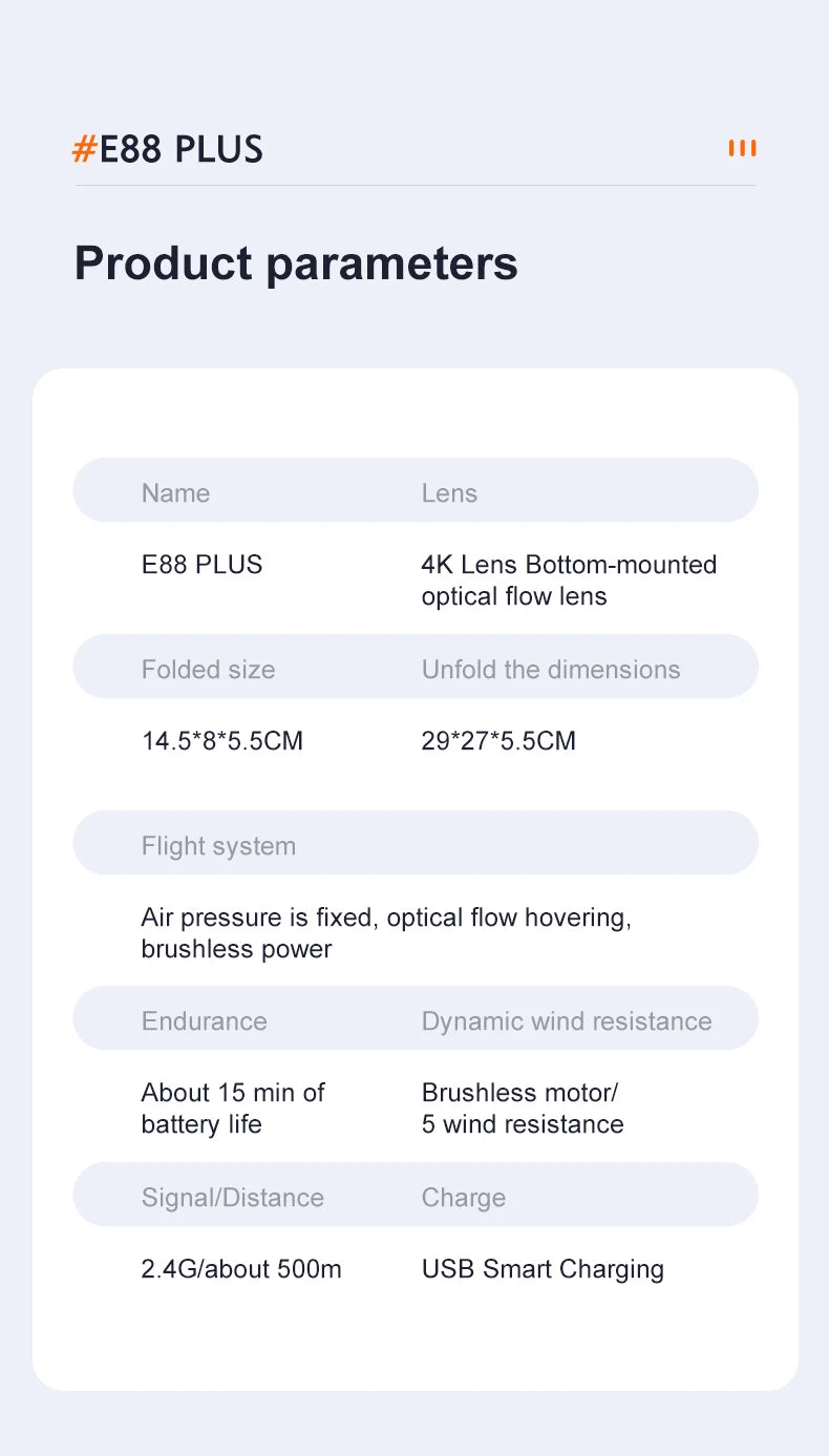 E88 plus Brushless Optical Flow Drone - Best Gift for Kids - RC Helicopter with Camera 3-6 Axis Gyro WiFi Live Video Drone