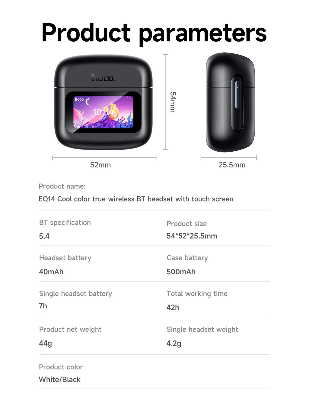 HOCO EQ14 Touch Screen ANC Earphone Bluetooth 5.3 Active Noise Cancellation Wireless Headphone Fast Charge Earbuds Low Latency