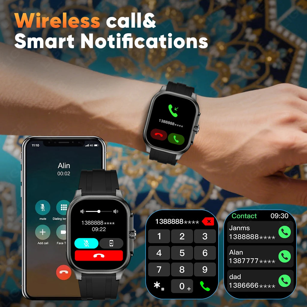 LIGE New MUSLIM Smart Watch with Qibla Pointer Voice Prayer 2.01" HD Display 400mAh Sport Health Bluetooth Call Smartwatch Men