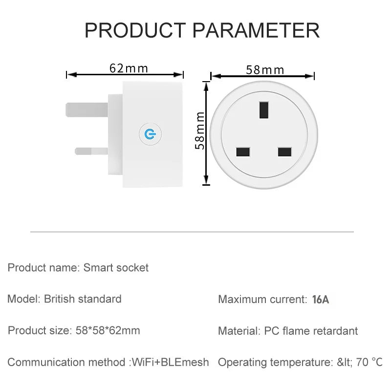 Tuya Smart Plug WiFi &BT Socket UK 16A with Power Monitor Voice Control Timing Smart Life Control Works with Alexa Google Home
