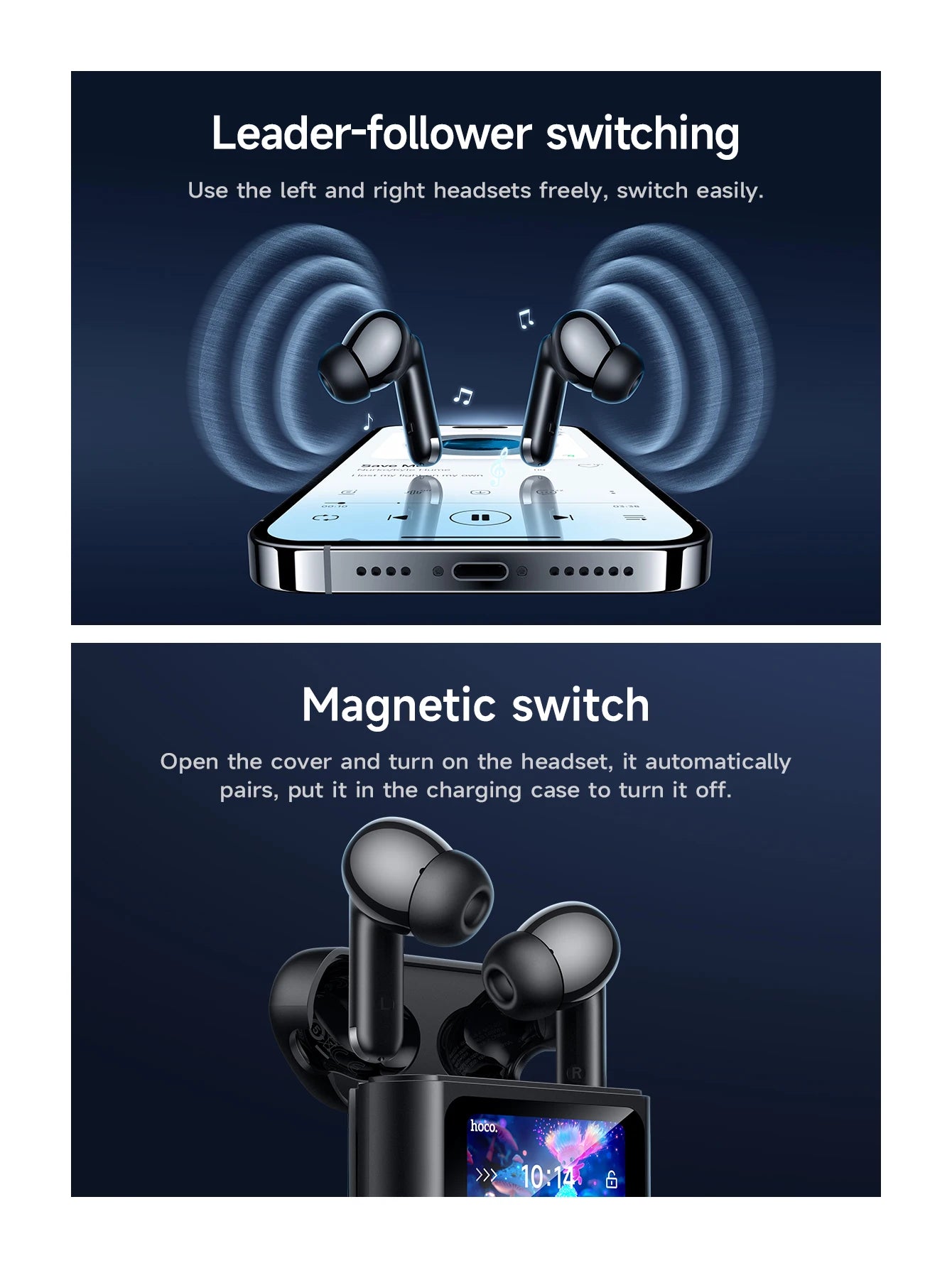 HOCO EQ14 Touch Screen ANC Earphone Bluetooth 5.3 Active Noise Cancellation Wireless Headphone Fast Charge Earbuds Low Latency