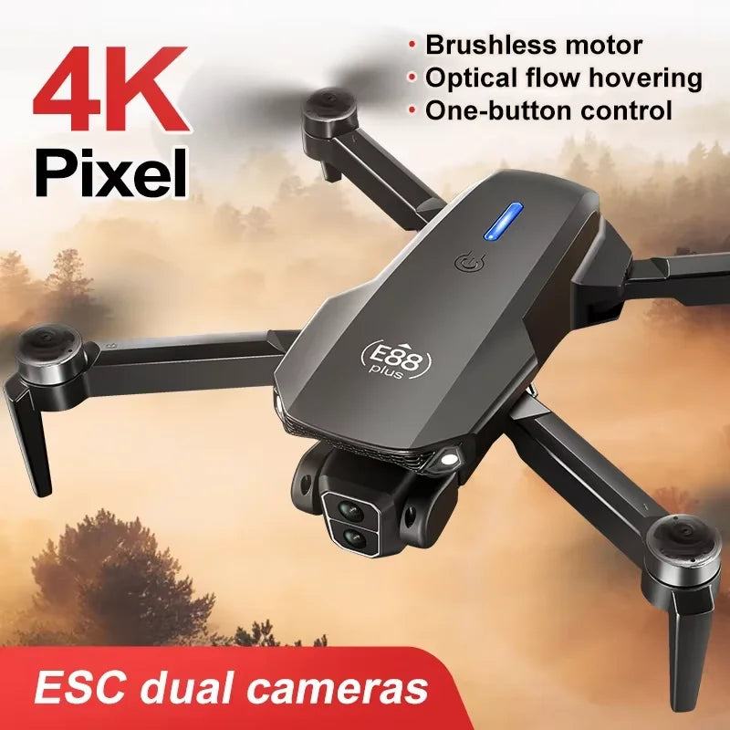 E88 plus Brushless Optical Flow Drone - Best Gift for Kids - RC Helicopter with Camera 3-6 Axis Gyro WiFi Live Video Drone