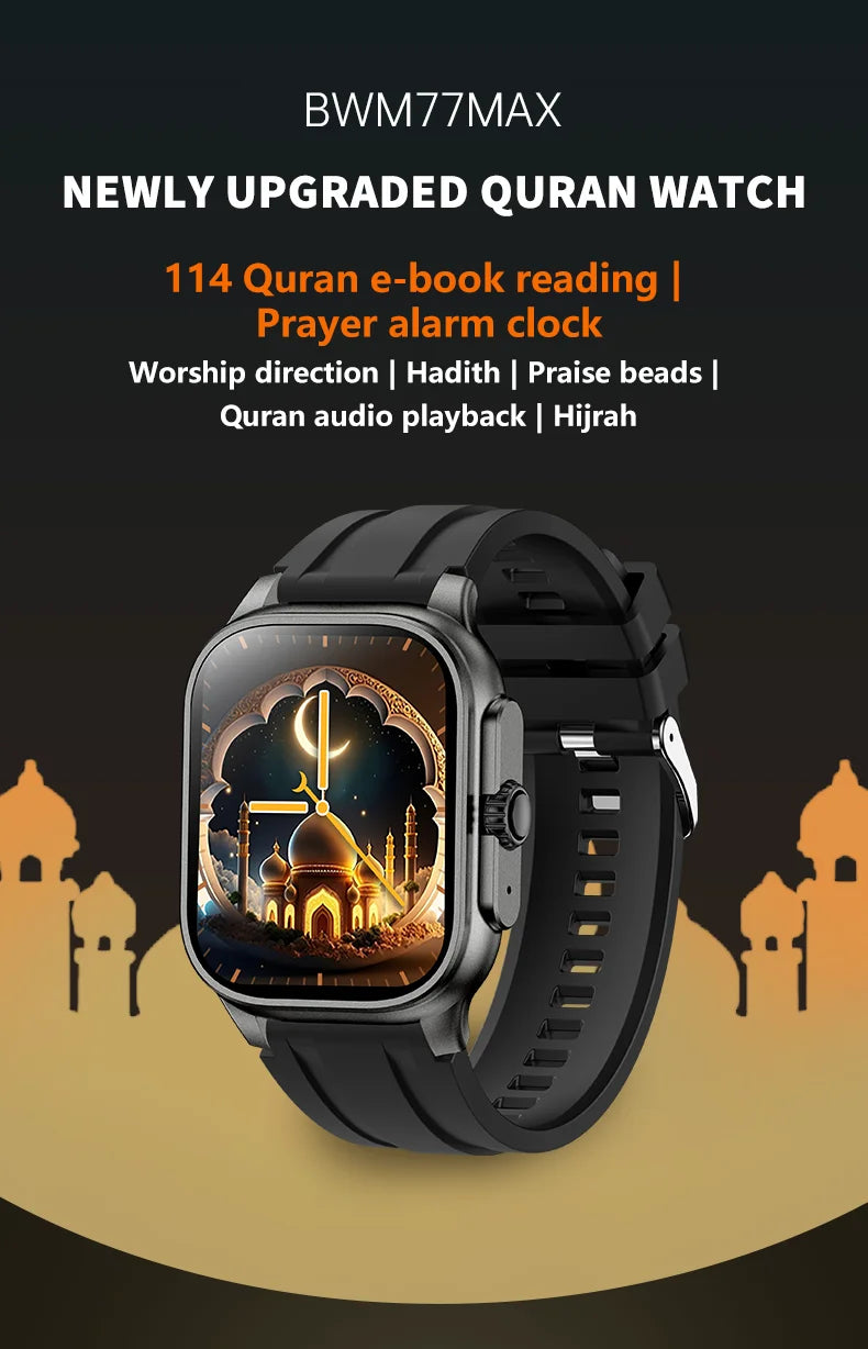 LIGE New MUSLIM Smart Watch with Qibla Pointer Voice Prayer 2.01" HD Display 400mAh Sport Health Bluetooth Call Smartwatch Men