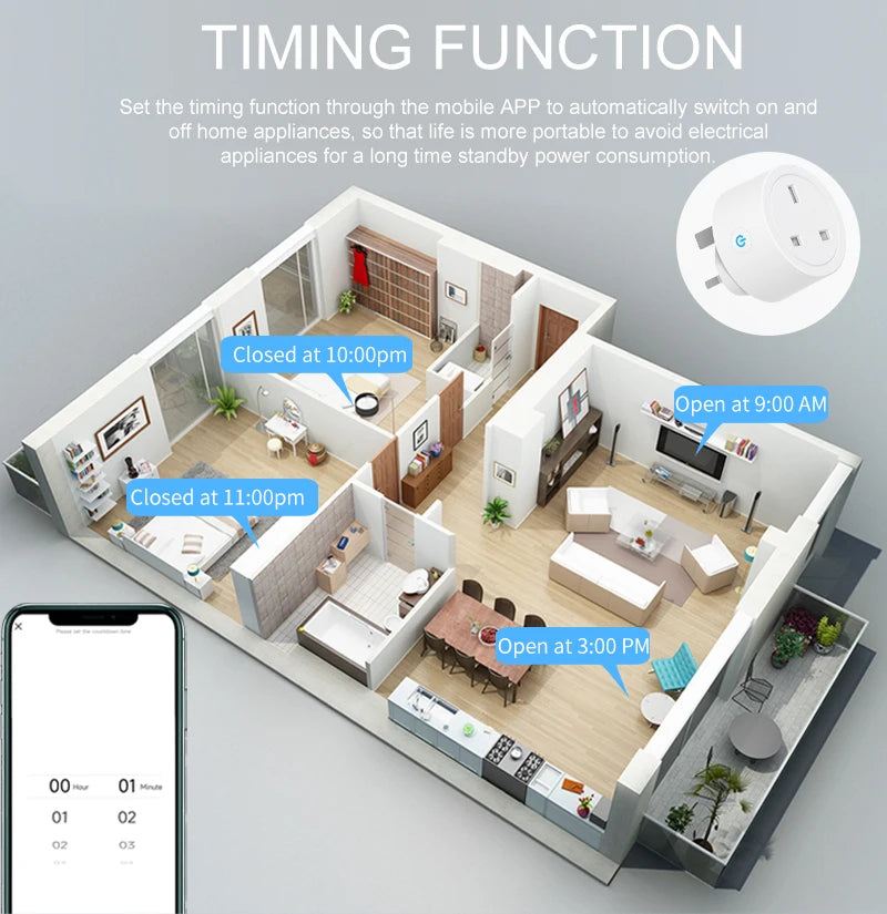 Tuya Smart Plug WiFi &BT Socket UK 16A with Power Monitor Voice Control Timing Smart Life Control Works with Alexa Google Home