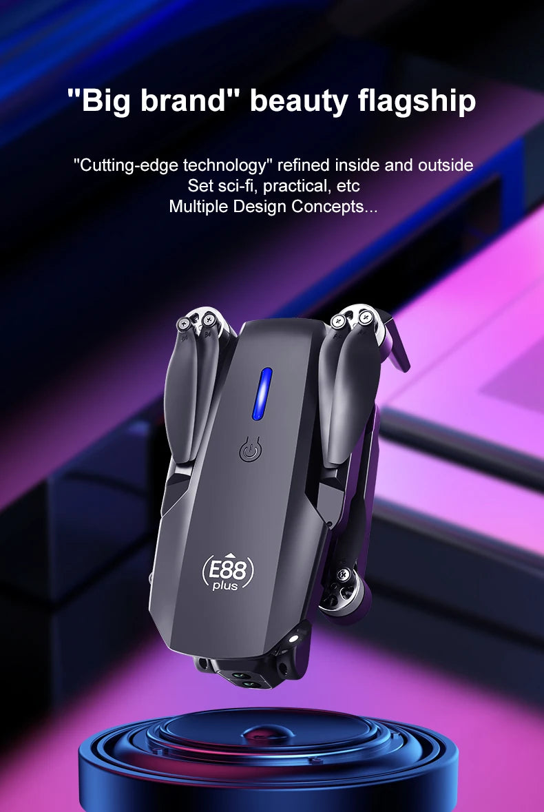 E88 plus Brushless Optical Flow Drone - Best Gift for Kids - RC Helicopter with Camera 3-6 Axis Gyro WiFi Live Video Drone