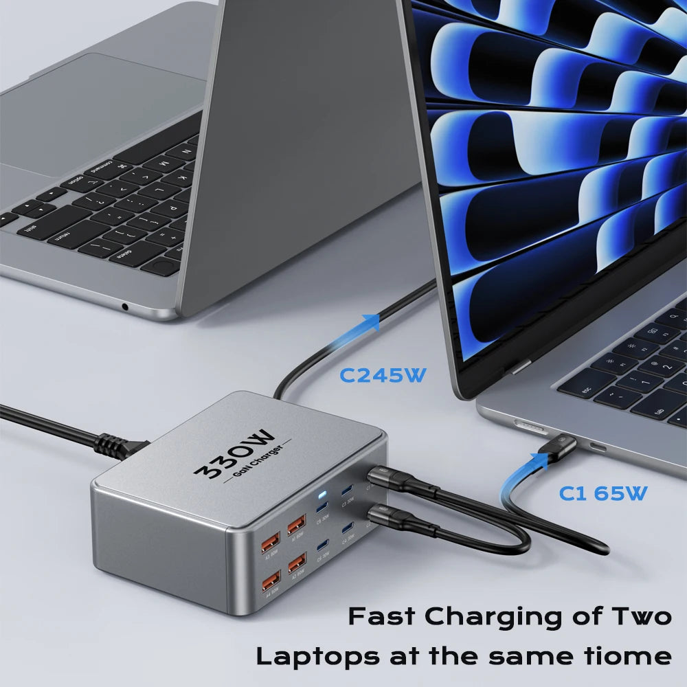 330W USB C GaN Charger 100W PD3.0 PPS QC3.0 Multiport Fast Charging Station For Laptop iPhone 15 16 Samsung Macbook Pro Tablet