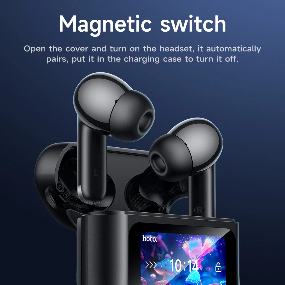HOCO EQ14 Touch Screen ANC Earphone Bluetooth 5.3 Active Noise Cancellation Wireless Headphone Fast Charge Earbuds Low Latency