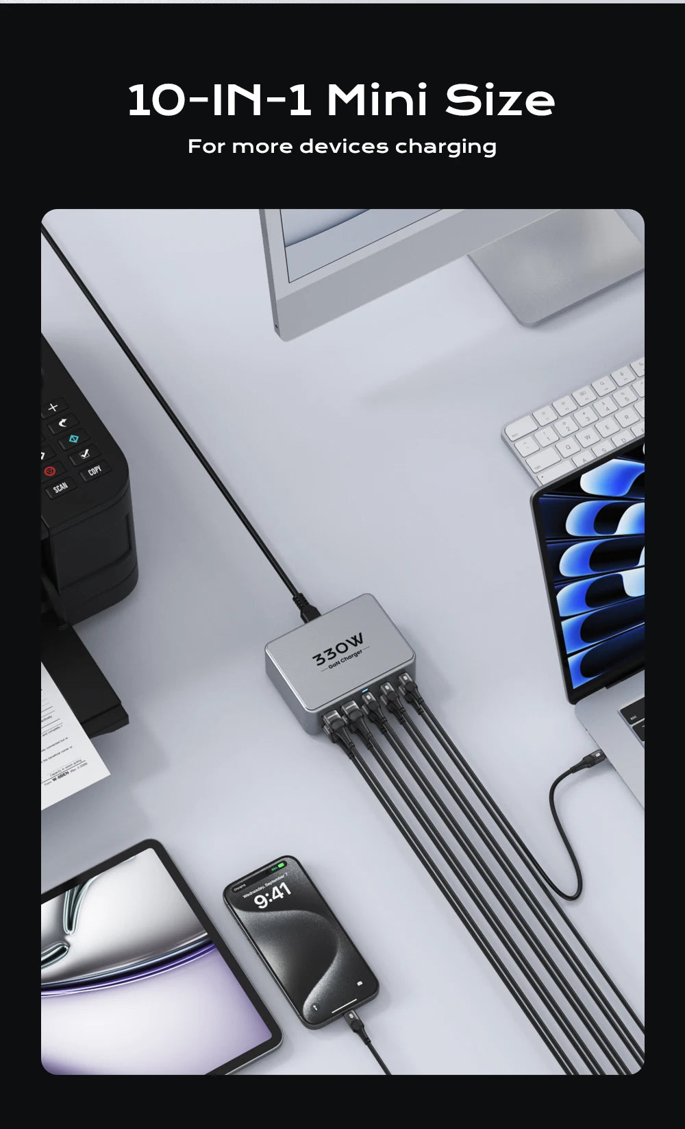 330W USB C GaN Charger 100W PD3.0 PPS QC3.0 Multiport Fast Charging Station For Laptop iPhone 15 16 Samsung Macbook Pro Tablet