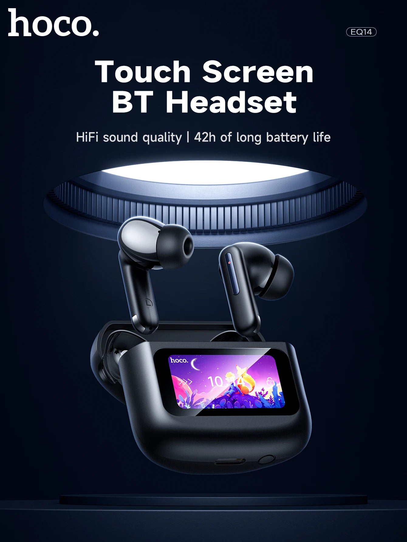 HOCO EQ14 Touch Screen ANC Earphone Bluetooth 5.3 Active Noise Cancellation Wireless Headphone Fast Charge Earbuds Low Latency