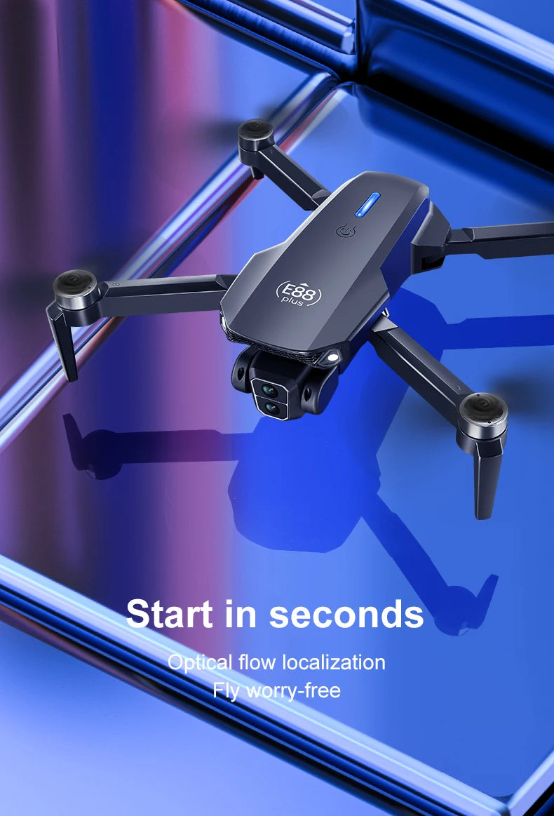 E88 plus Brushless Optical Flow Drone - Best Gift for Kids - RC Helicopter with Camera 3-6 Axis Gyro WiFi Live Video Drone