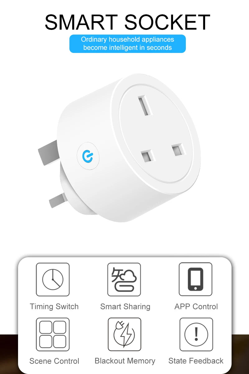 Tuya Smart Plug WiFi &BT Socket UK 16A with Power Monitor Voice Control Timing Smart Life Control Works with Alexa Google Home