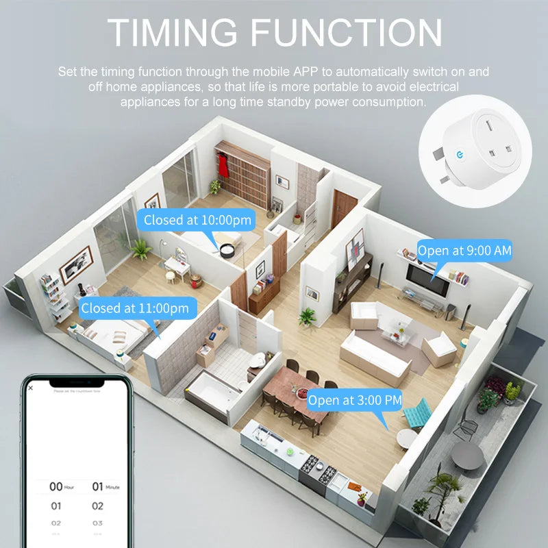 Tuya Smart Plug WiFi &BT Socket UK 16A with Power Monitor Voice Control Timing Smart Life Control Works with Alexa Google Home