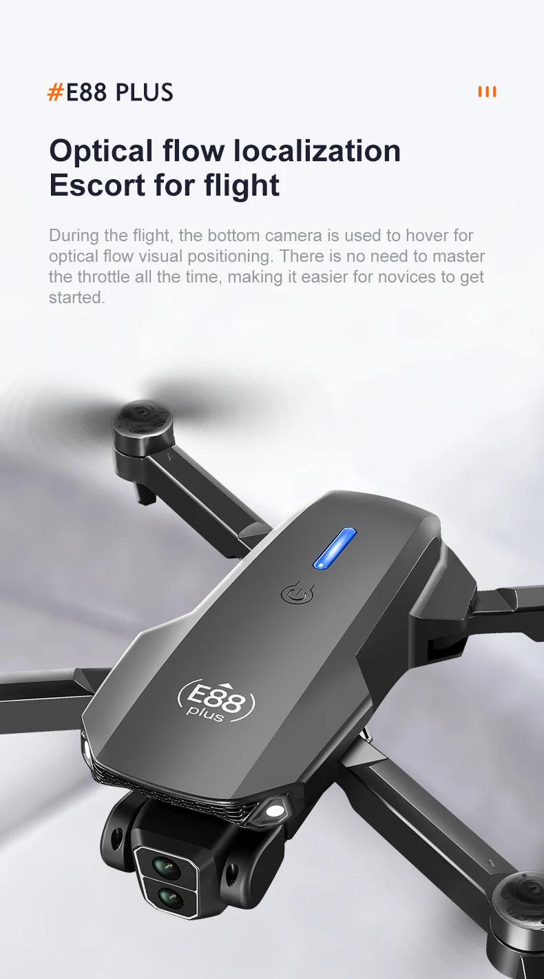 E88 plus Brushless Optical Flow Drone - Best Gift for Kids - RC Helicopter with Camera 3-6 Axis Gyro WiFi Live Video Drone