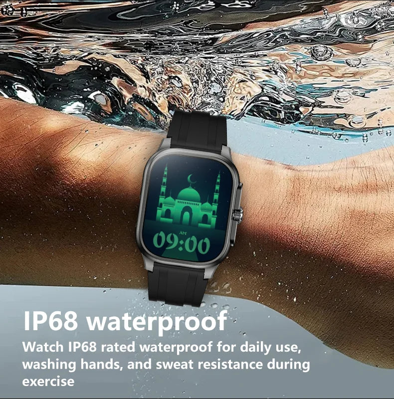 LIGE New MUSLIM Smart Watch with Qibla Pointer Voice Prayer 2.01" HD Display 400mAh Sport Health Bluetooth Call Smartwatch Men