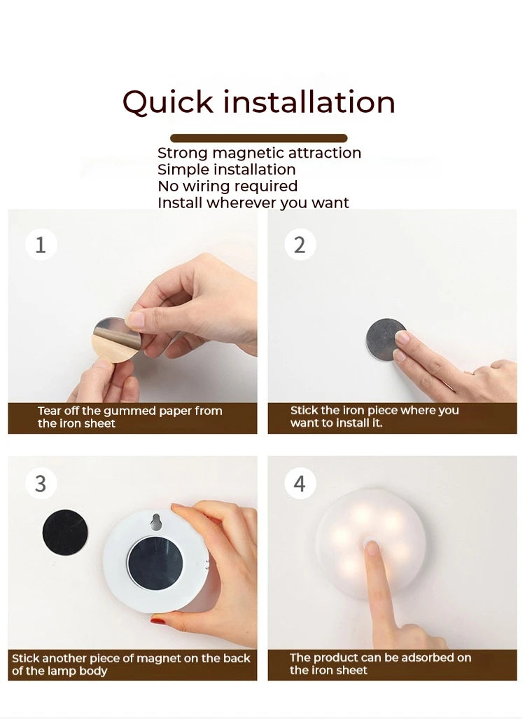 LED Smart Human Body Sensor Night Lamp Emergency Automatic Lighting USB Charging Wireless Magentic Suction Use Night Light