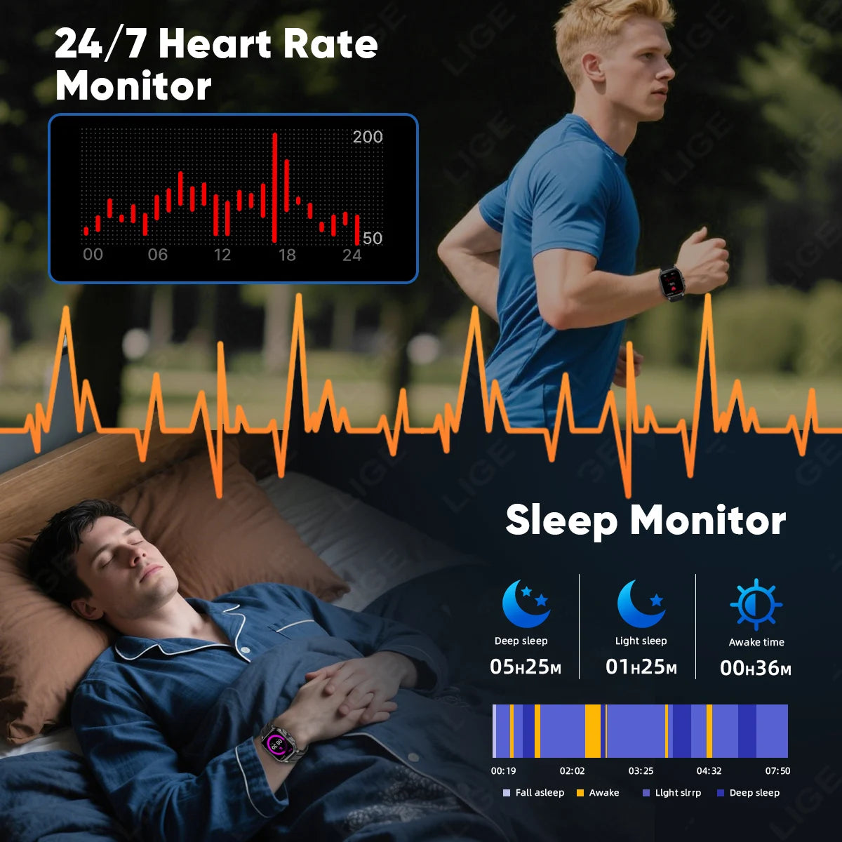 LIGE New MUSLIM Smart Watch with Qibla Pointer Voice Prayer 2.01" HD Display 400mAh Sport Health Bluetooth Call Smartwatch Men